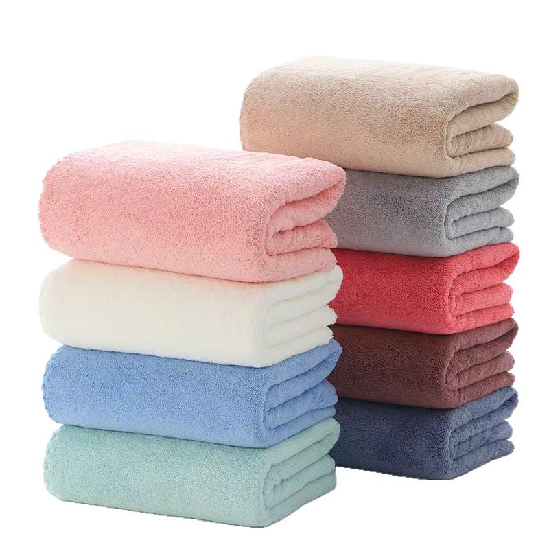 Coral Fleece Plain Color Bath Towel - Thick, Soft, and Highly Absorbent