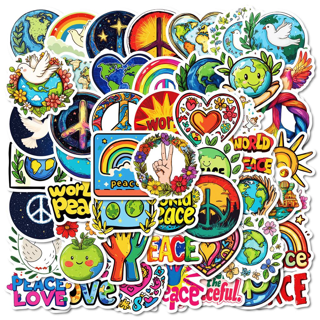 50 Sheets Of Defend Earth Peace Series Stickers Pp Material Waterproof Decoration Stickers Diy Water Cup Mobile Phone Case Decoration