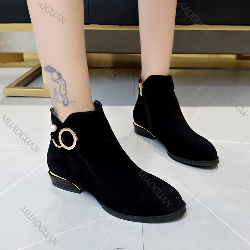 Fashion 2025 Autumn Winter New Black Thick Heeled Short Boots Women Shoes Casual Suede Round Toe Low Heel Female Ankle Boots for Women