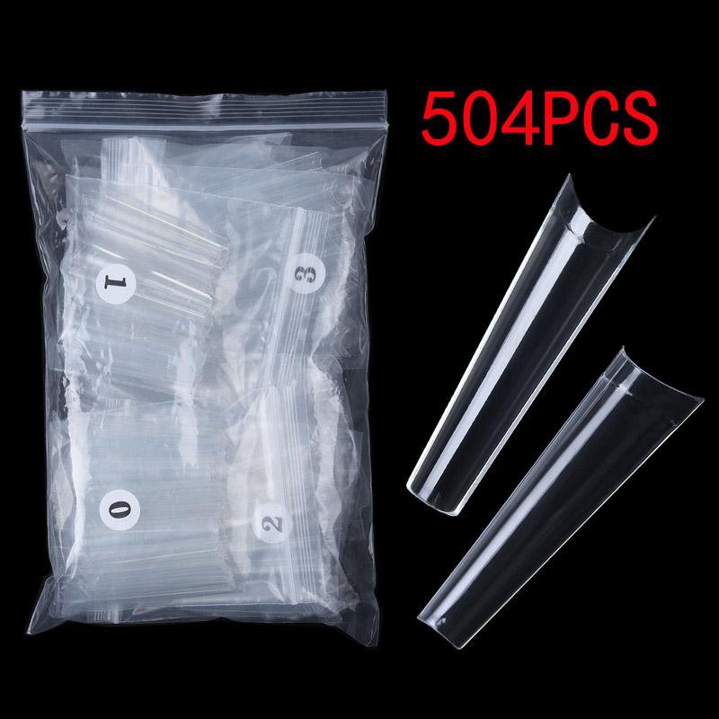 504 peças pontas de unha stiletto extra longas transparentes meia capa pontas de unha falsas tamanho 12