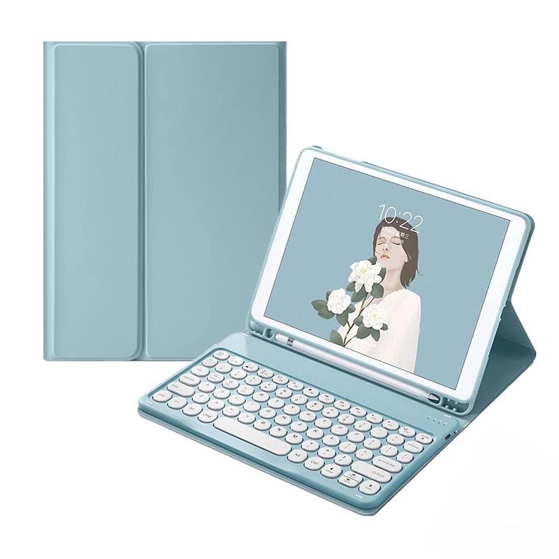 iPad 10.2 & Air 11 Round Cap Bluetooth Keyboard & Protective Case with Pen Slot Stand A16