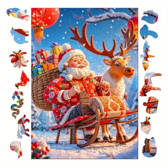 1 Set Puzzle din Lemn de Crăciun Vacanță de Iarnă Moș Crăciun Reni Sanie Puzzle Jucărie Educativă Decor pentru Casă