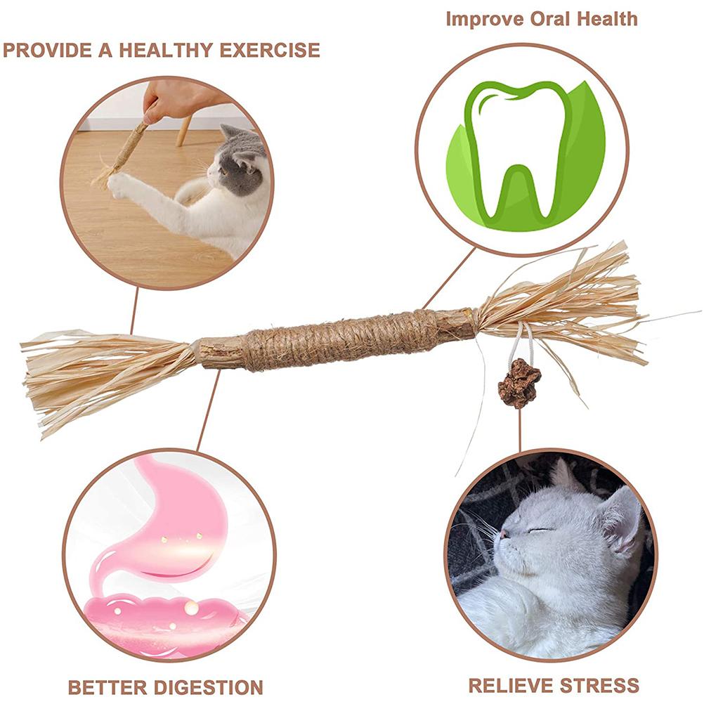 2PCS Cat Toys Kitten Teething Chew Toys Natural Chew Sticks for Pet Teeth Cleaning