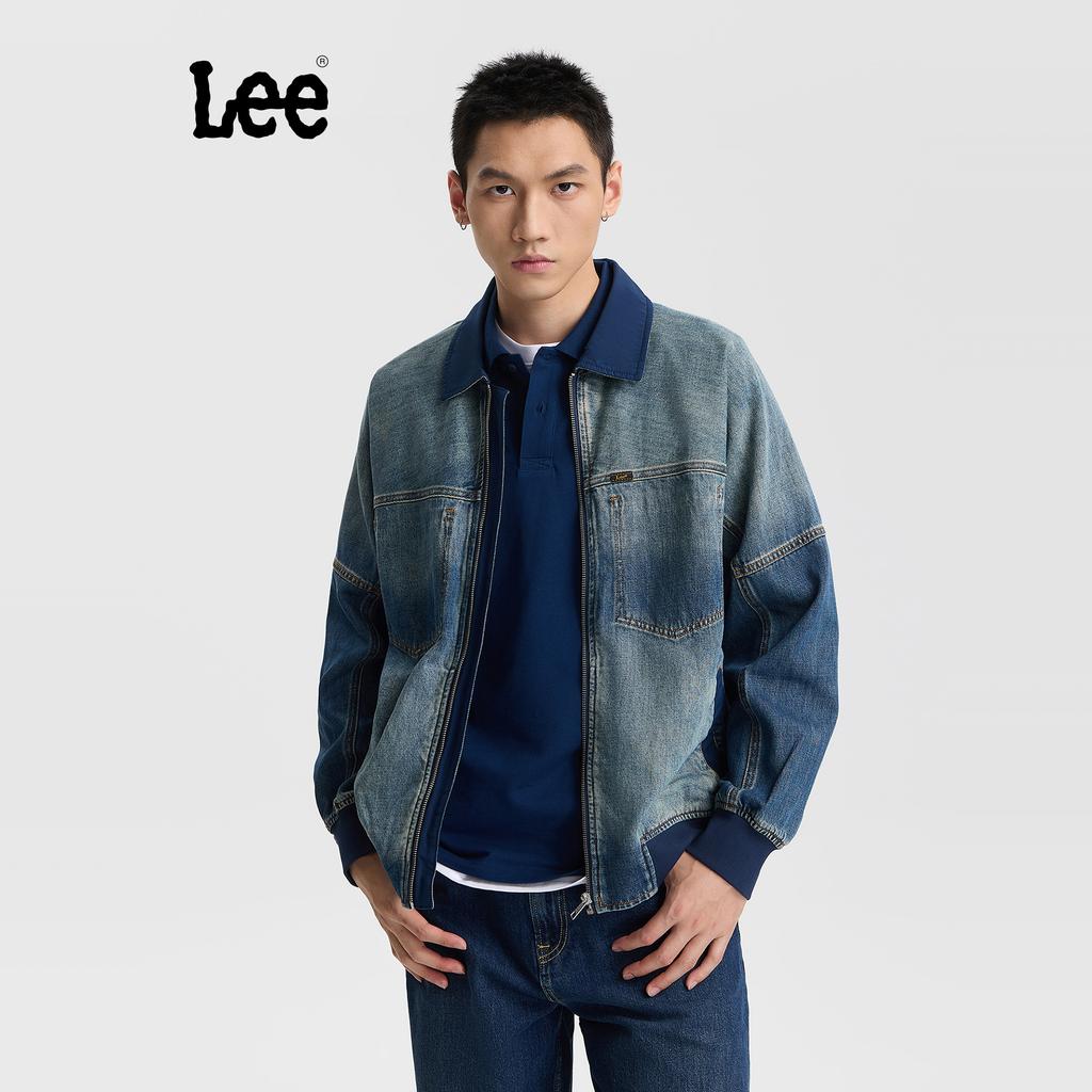 Bequeme Revers Patchwork-Stoff Regulär Langarm Locker Denimjacke Herrenjacken LMT011102209189A09346