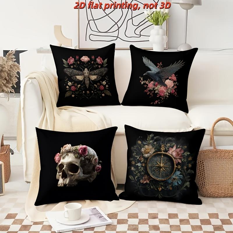 4Pcs Dark Art Moths, Crows Digital Printing Pillow Cover Short Plush Suitable Living Rooms Bedrooms Sofas Throw Cushion Cover