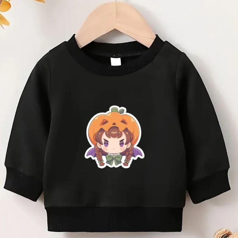 Kids Crewneck Long Sleeve Sweatshirt, Simple Cute Halloween Print 110
