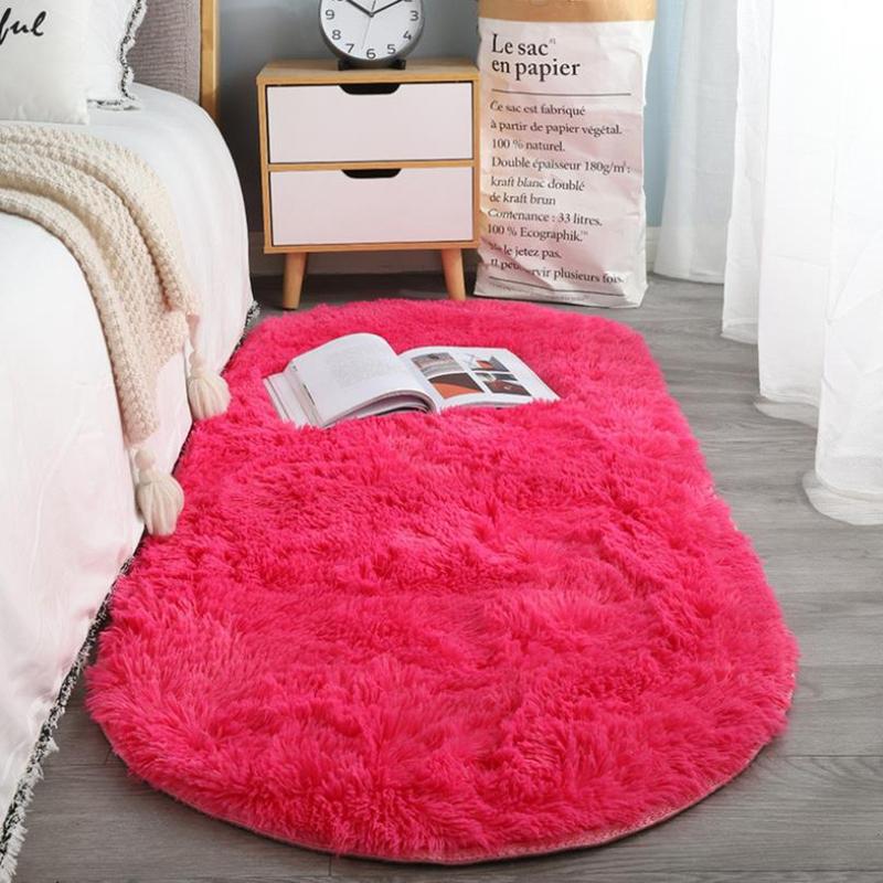 Oval Soft Silkly Plush Carpet Modern Home Decor Living Room Sofa Coffee Table Floor Rug Girl Bedroom Foot Mat Balcony Cushion