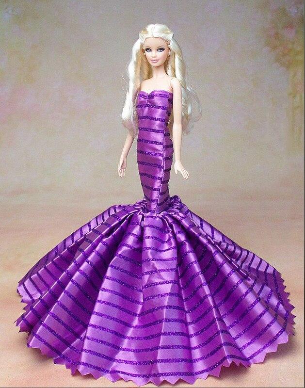 

Платье-русалка для куклы Барби, одежда, торжественное свадебное платье с рыбьим хвостом, вечернее платье для куклы Барби, одежда, платья ручной работы, игрушка фиолетовый