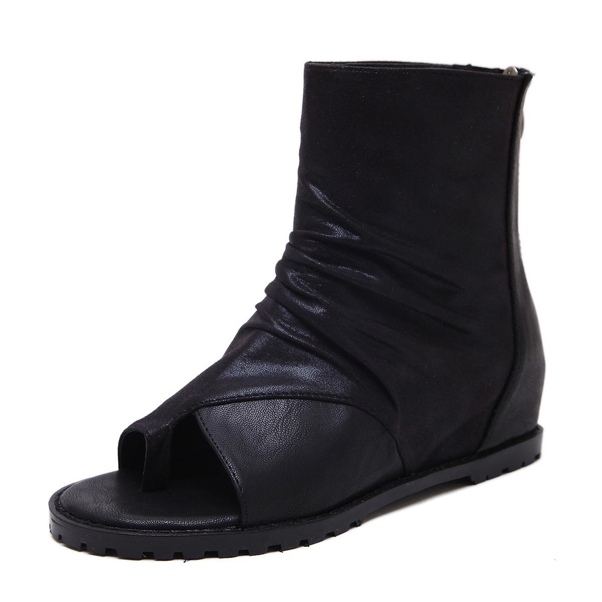 

Босоножки на плоской подошве женские летние модные с внутренней высотой, увеличивающей рост, черные с закрытым носком, женские высокие, женская обувь, римские сандалии 40 чёрный