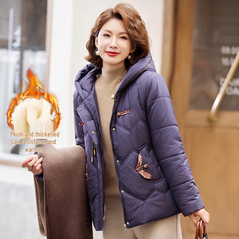 

Pasite New Chinese Style Hooded Winter Padded Coat for Middle-Aged Women 3XL