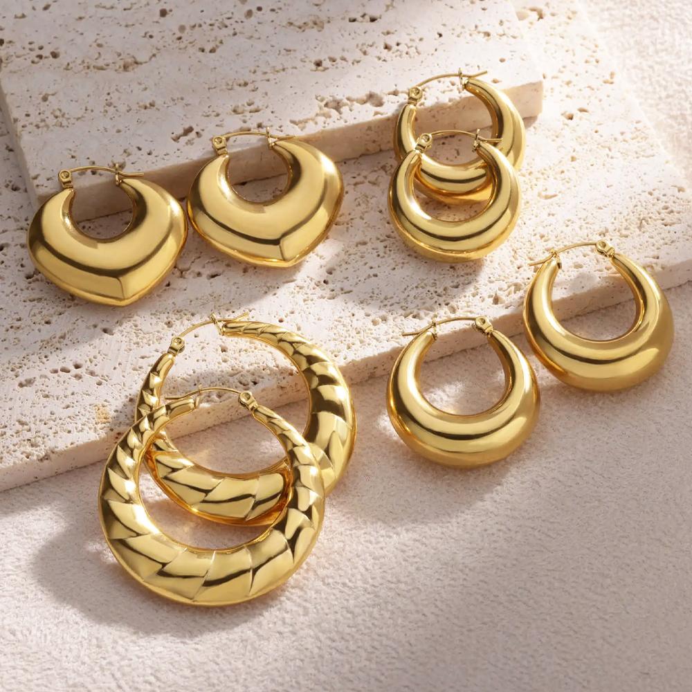 Simple Round Stainless Steel Earrings for Women Gold Color Piercing Hoop Earring Korean Vintage Jewelry Gift for Lover Mother