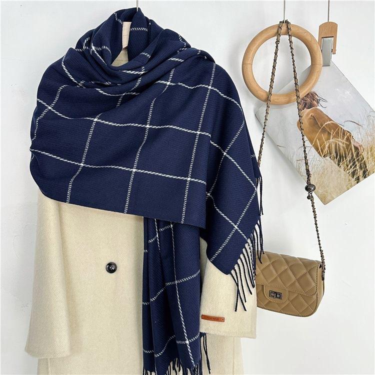 New Plaid Scarf for Women in Autumn and Winter Imitation Cashmere Korean Version Simple Versatile Warm Shawl Student Style Tassel Scarf