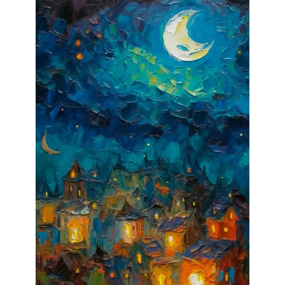 Diamond Painting Full Drill Moon Castle Round Diamond Painting Handmade Fantasy Rainbow Tree Diy Diamond Mosaic Painting Home Decoration