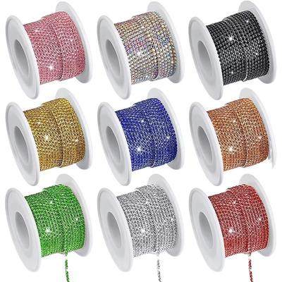 10 jardów 2mm Kolorowy Sznur Koralików Strass Ozdoba Łańcuszek Kryształowy Gęsty Łańcuszek z Diamentów Błyszczący Łańcuszek Kryształowy z Koszyczkiem do Rękodzieła Dekoracyjnego DIY