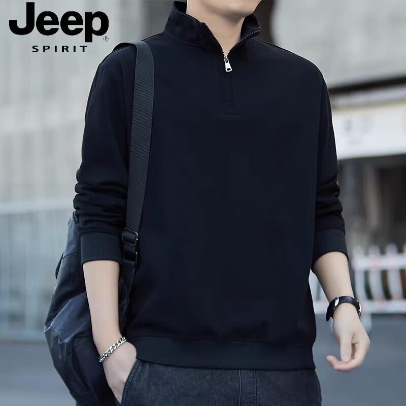 JEEP SPIRIT Men's Half-Zip Stand Collar Long-Sleeve Sweatshirt