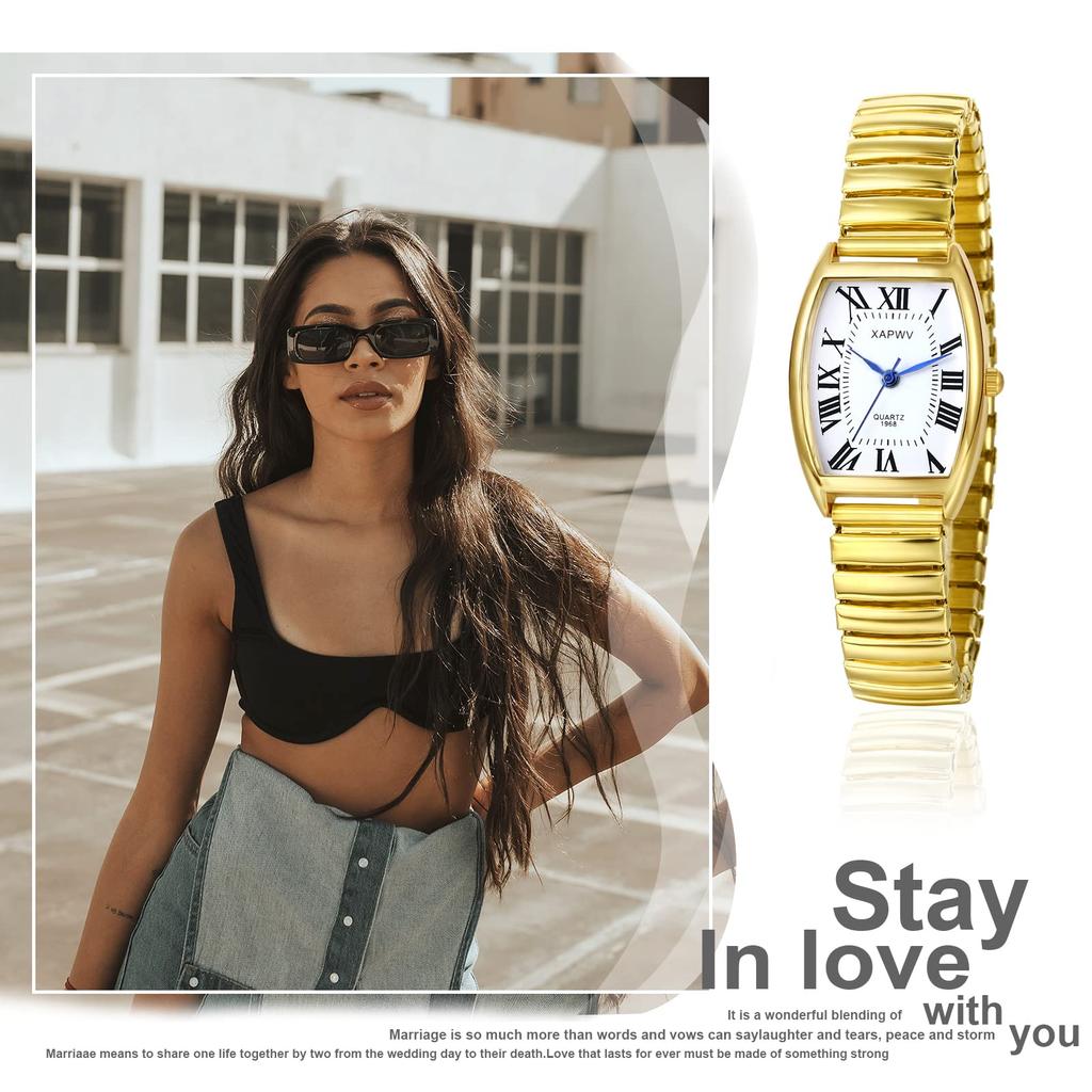 Pair of watches for Roman analog elastic pair quartz lover gift couples, alphabet, display, square, antique, stylish, strap, watch, watch, gold,