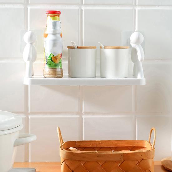 Mini Figures Storage Rack Cartoon Wall-Mounted Organizer Punch-Free Wall Storage Shelf for Kitchen Bathroom Living Room