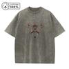 Mens Unique Line Butterfly Print Washed T Shirt Distressed Retro Casual Loose Pure Cotton Short Sleeved Summer Commuter Top