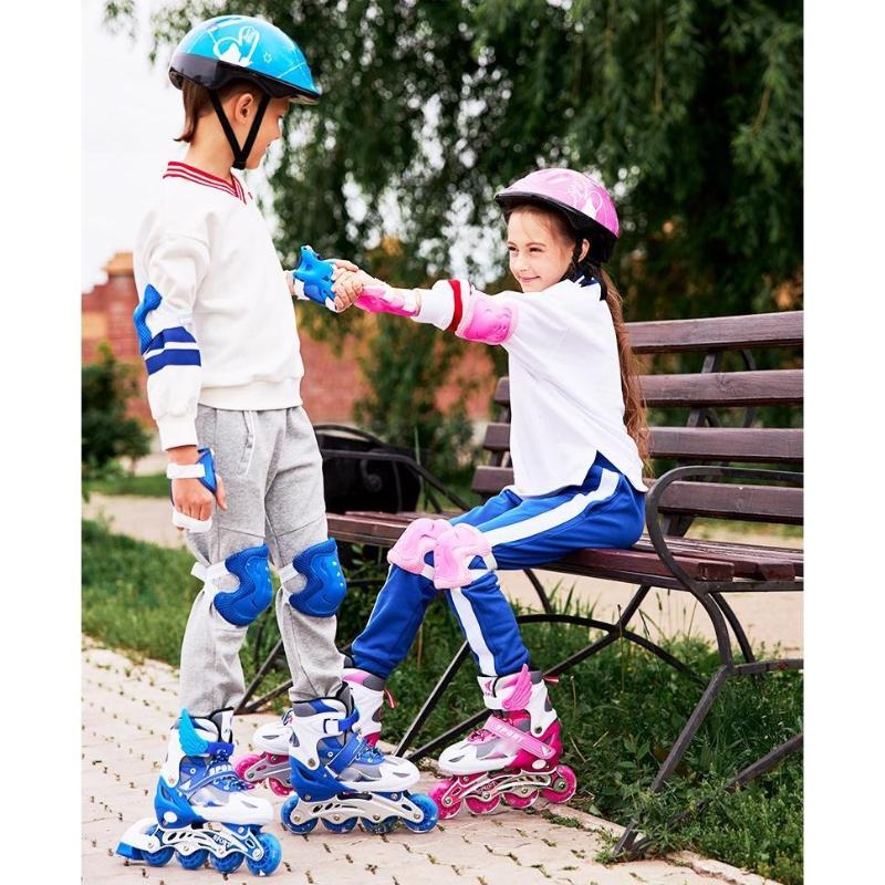 Verstellbares Kinder-Inline-Skates-Set mit PVC-Blinkrollen, Helm und Schutzausrüstung