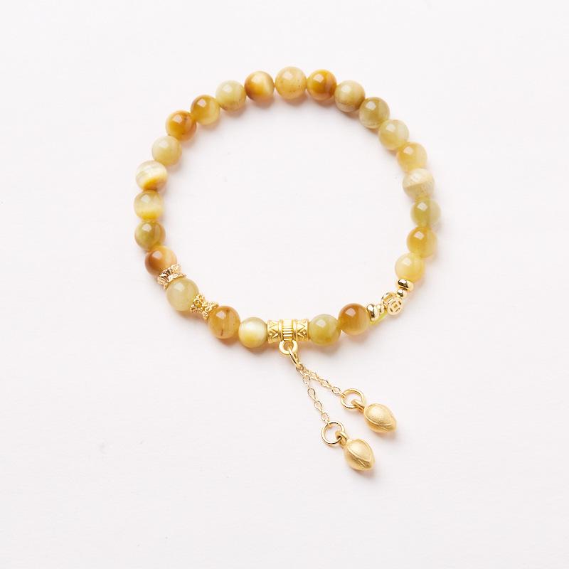 Xiaohongshu Natural Tiger Eye  Yellow Crystal Wealth Bracelet - Stackable Double Circle Design