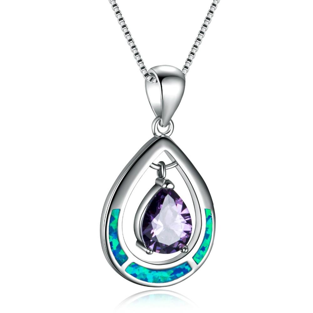 Boho Fashion Flower Pendant Necklace for Women Girl Charm Blue Imitation Opal Necklace Trendy Wedding Party Jewelry