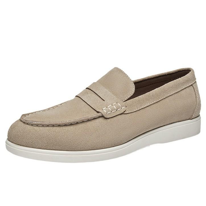 British style suede leather matte loafers men's lazy beanie shoes flip casual men's shoes