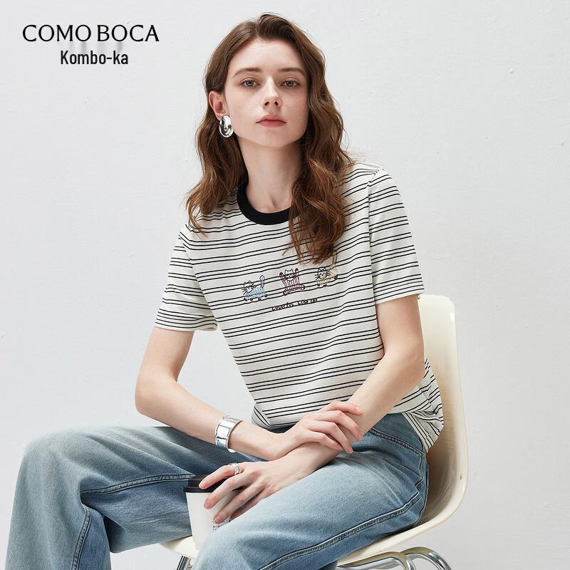 Women s Striped Mulberry Silk Blend Knit T-Shirt L