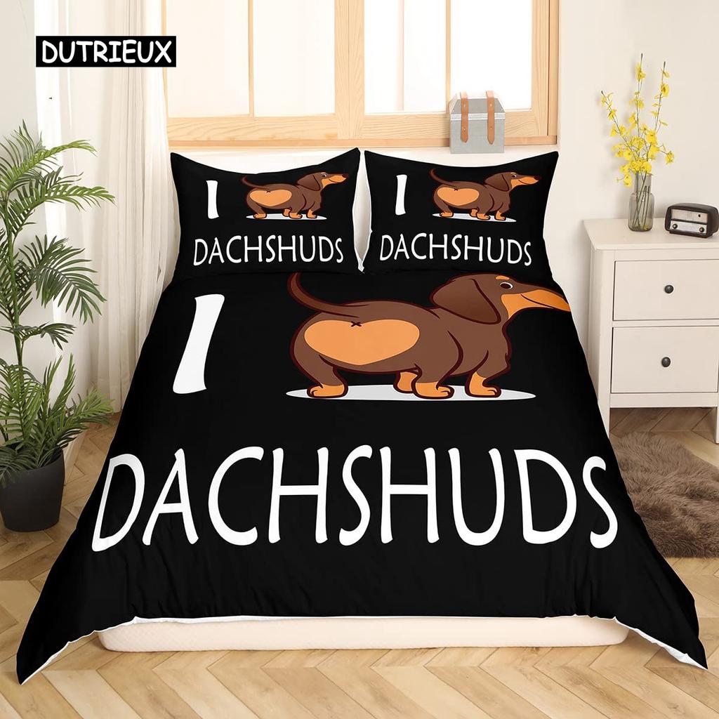 Cartoon Dachshund Bedding Set Cute Sausage Dog Duvet Cover Set Pet Puppy Printed Comforter Cover Animal Polyester Quilt Cover