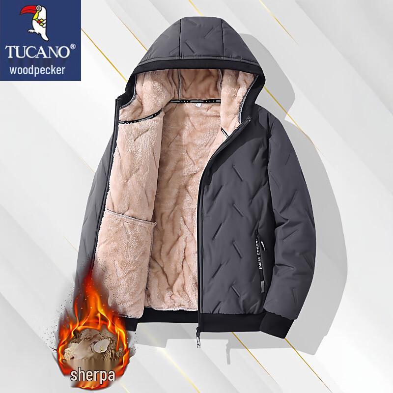 TUCANO Men's Warm Lamb Fleece Lined Hooded Jacket