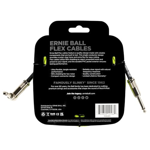 Genuine Ernie Ball 6465 10-foot Flex Instrument Cable, 3.04m, S-L Shape, Green