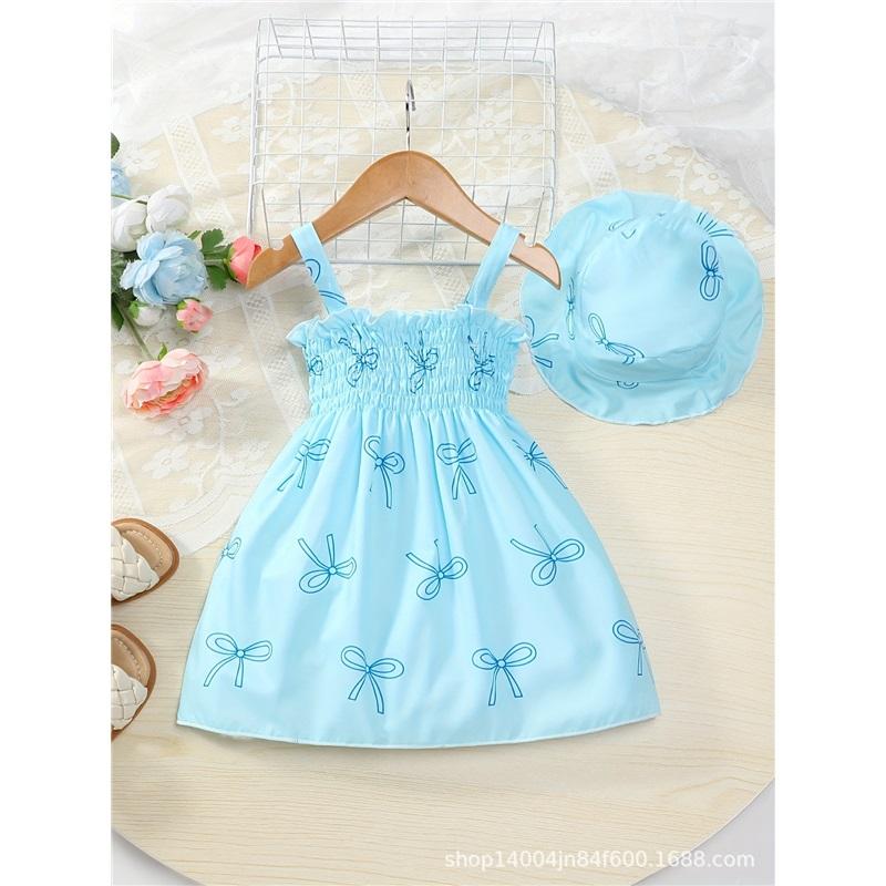 0-3 Years Old Girl Fashion Princess Two-piece Summer Children's Cute Butterfly-printed Dress And Hat