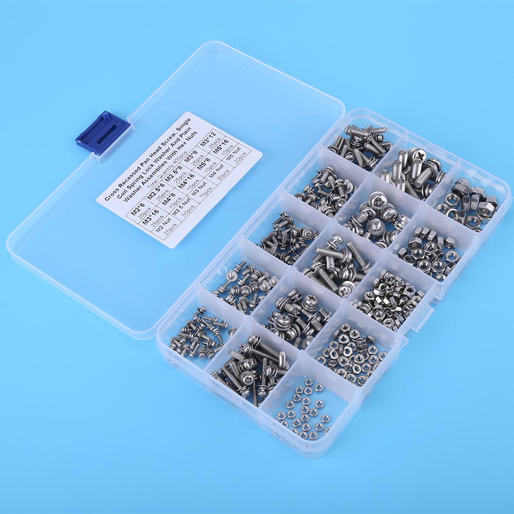 400pcs M2 M2.5 M3 M4 M5 Cross Pan Head Screws Nuts And Washer Kit
