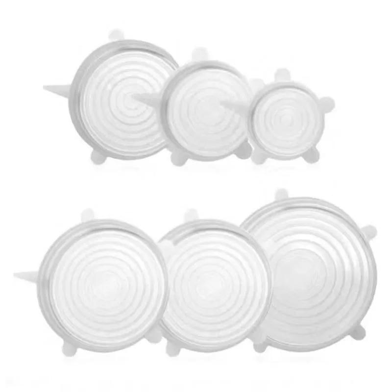 Silicone Stretch Lids Reusable Airtight Fruit Food Wrap Covers 6 Pcs Keeping Fresh Seal Bowl Stretchy Wrap Preservation Cover