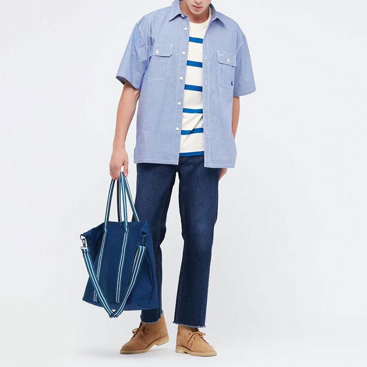 Uniqlo X JW Anderson Loose Checkered Work Short Sleeve Shirt Men Shirts Blue 451147-66