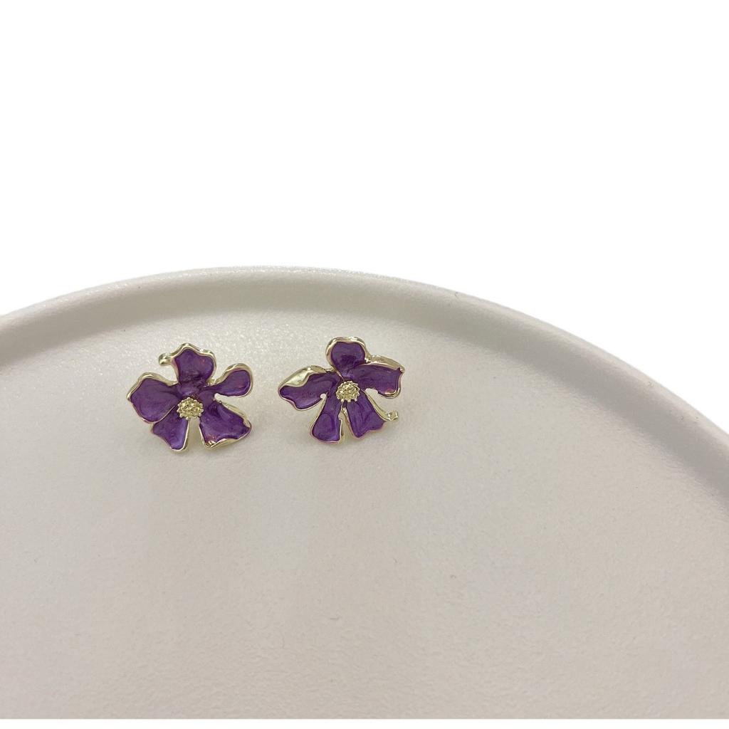 French small fresh super fairy dripping oil purple flower earrings gentle light luxury high-end ear jewelry
