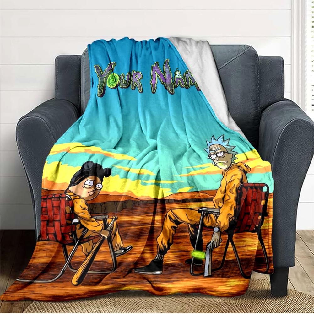 Name Custom Morty Rick Print Flannel Blanket High Quality Warm Comfortable Cover for All Seasons Perfect for Gifts Home Decor
