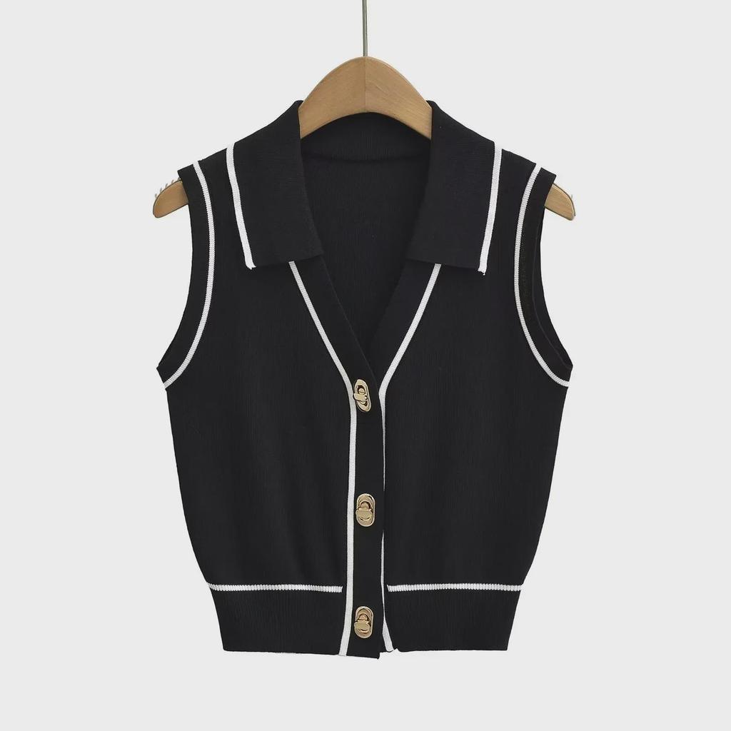 2024 European-American Slim Fit Sleeveless Button Sweater