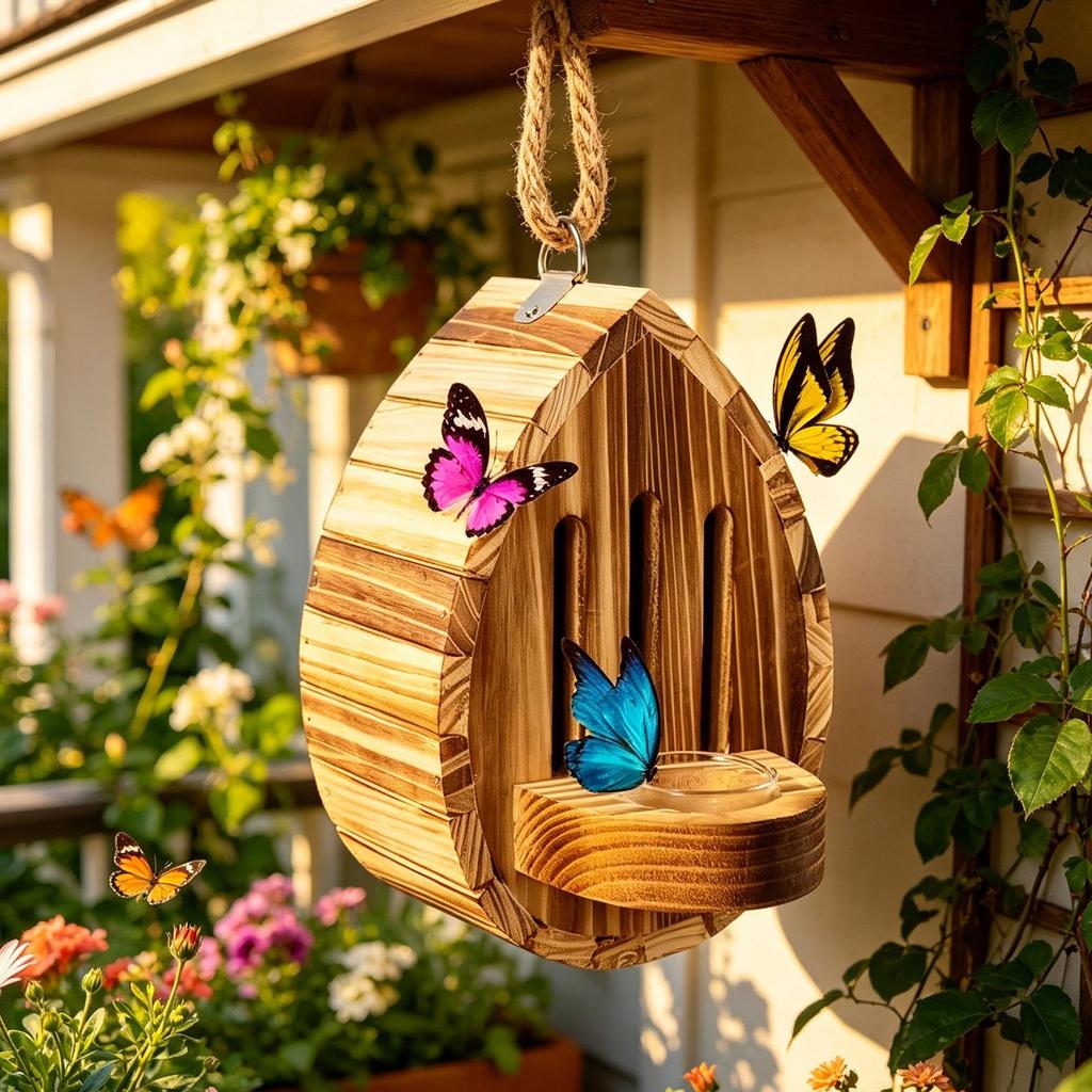 Butterfly Houses For Garden Multifunctional Wooden Natural Teardrop-Shaped Butterfly House Outside Decoration For Yard Grassland
