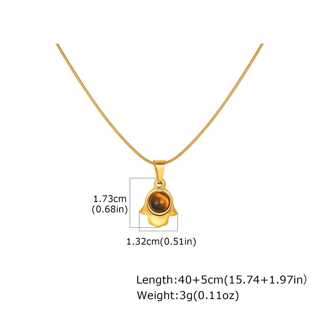 Damen Trendschmuck, Naturstein Edelstahl Fatima Hand Tigerauge Anhänger Halskette