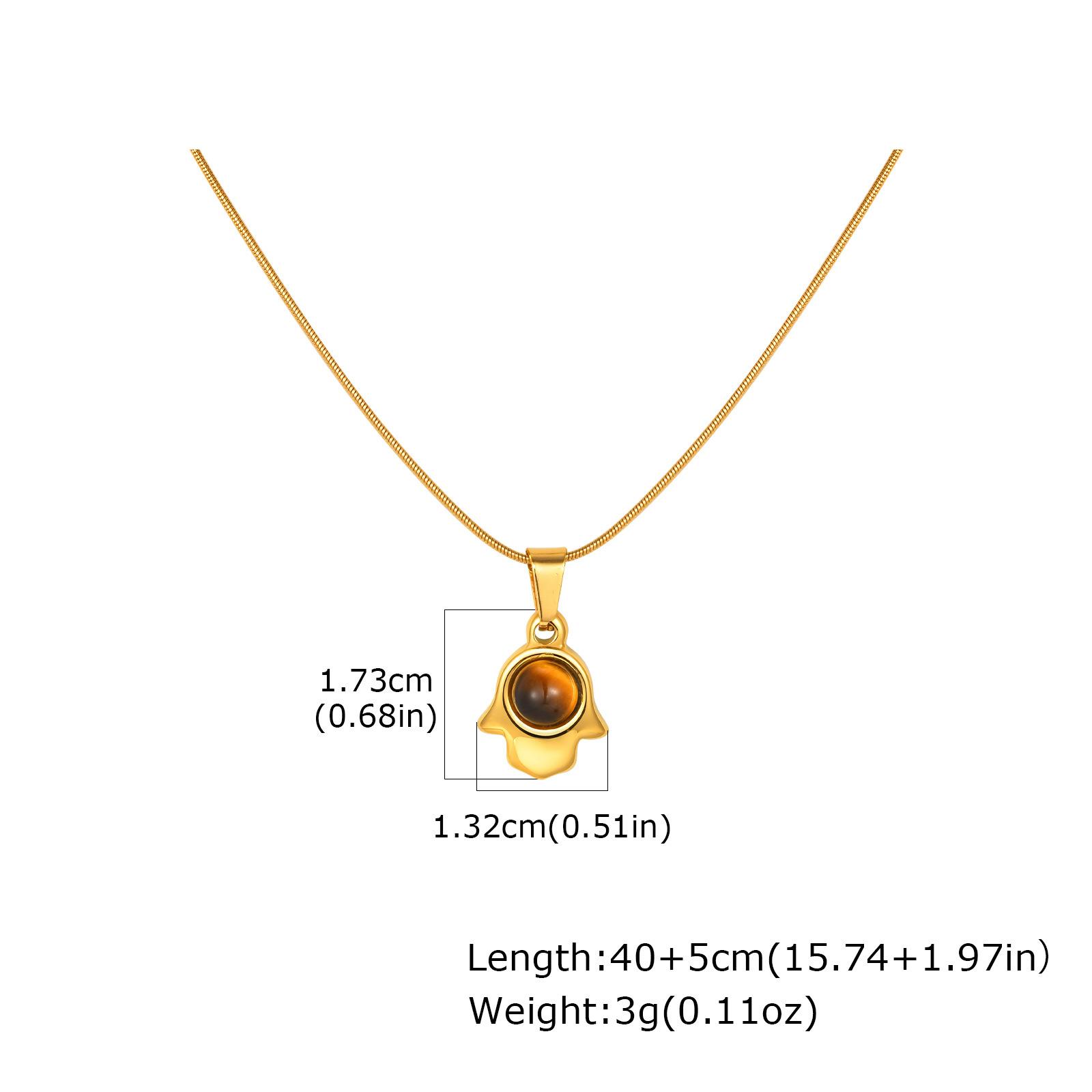 Women S Trend Jewelry, Natural Stone Stainless Steel Fatima Hand Tiger S Eye Pendant Necklace