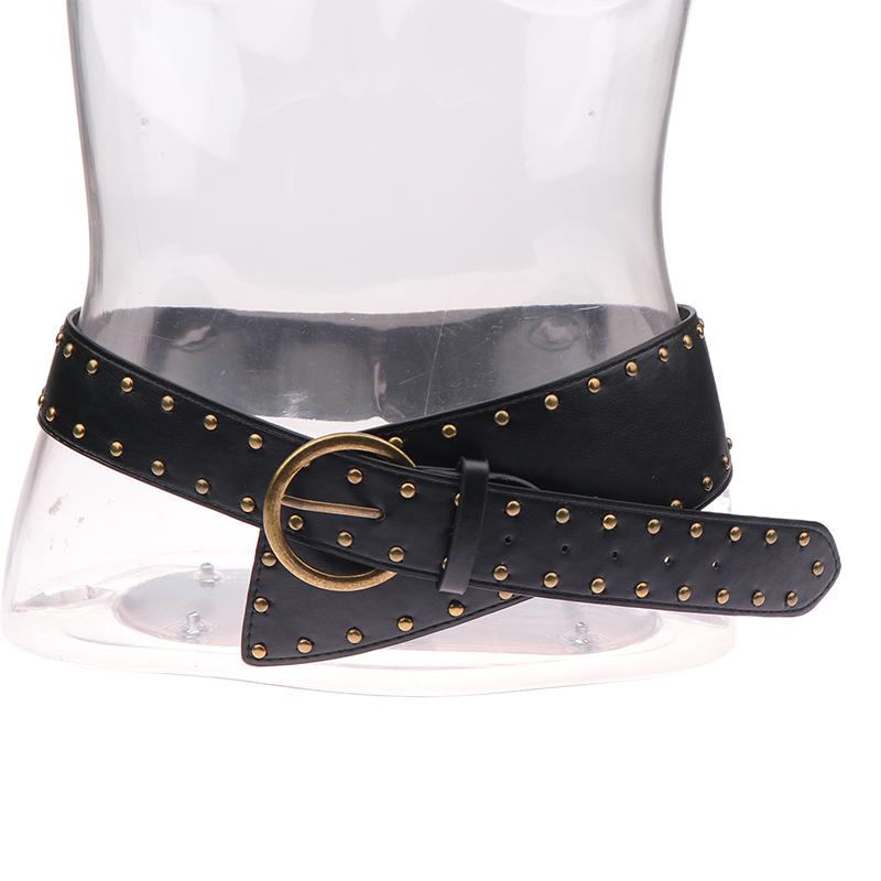 Western Cowboy Leather Belt For Women Punk Gothic Decorative Wild Waistband Retro Rivet Wide Belt