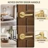 Moquin Brass Gold Heavy Duty Round Design Door Lever, Keyed Entry Door Handle in Gold, Reversible Door Lock for Front Entrance Door