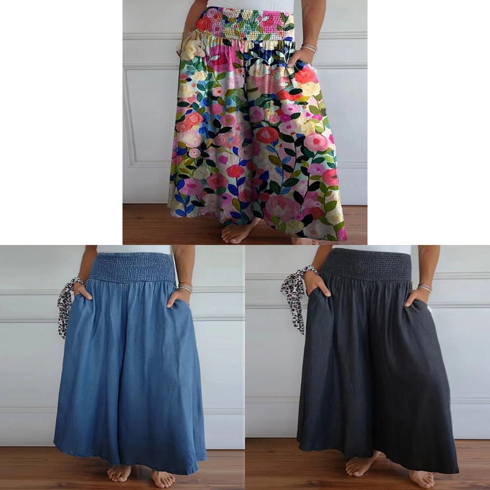 Women Casual Wide Leg Pants With Elastic Waist Polyester Fabric For Summer Comfort