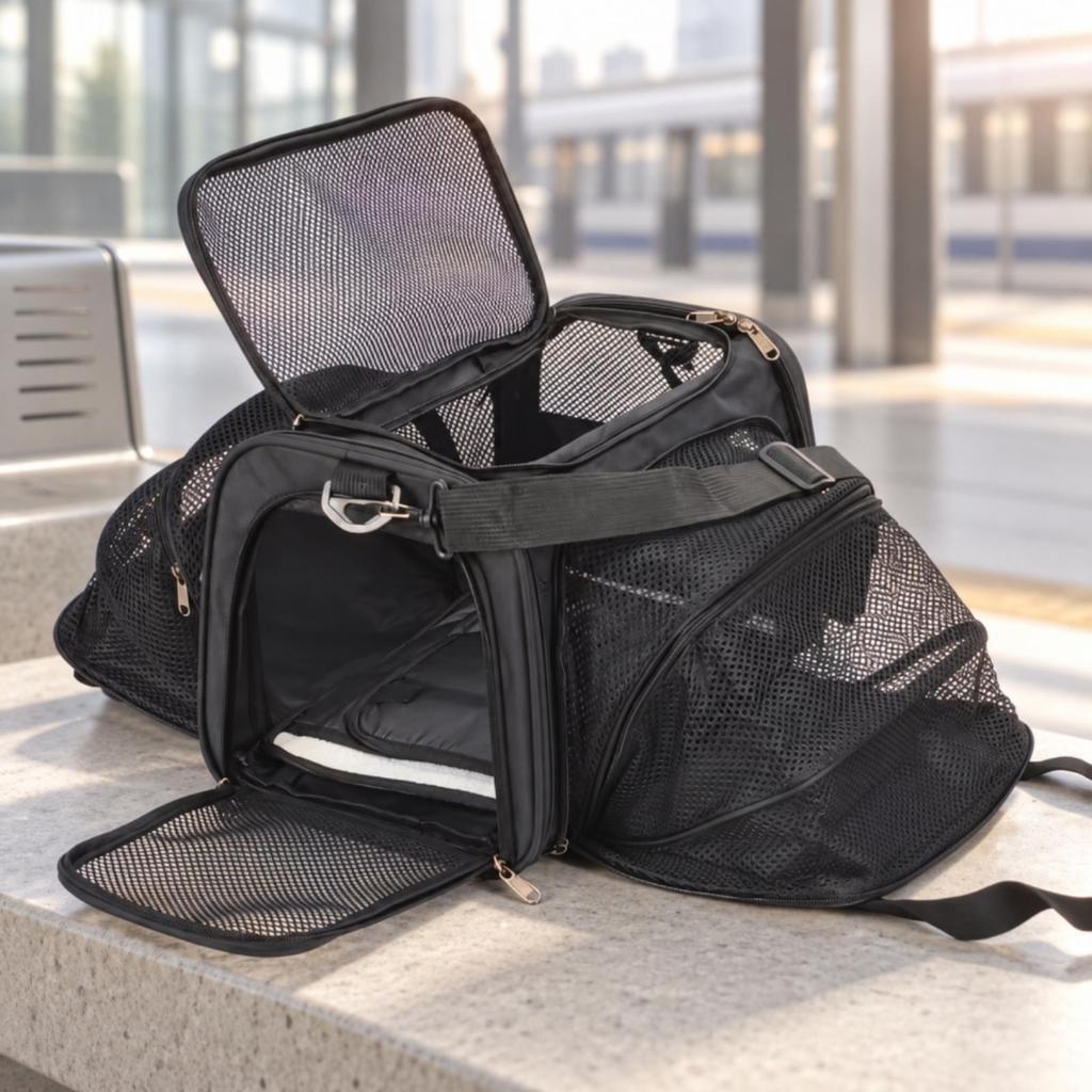 Expandable Pet Carrier with Mesh Panels Portable Foldable