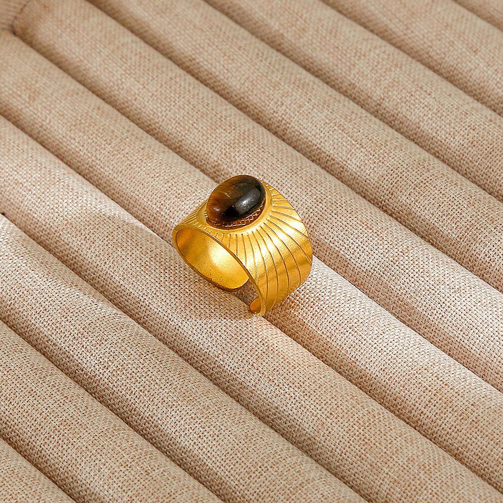 1Pcs Stainless Steel Ring Set with Zirconia, Metal Style Finger Ring, Index Finger Ring