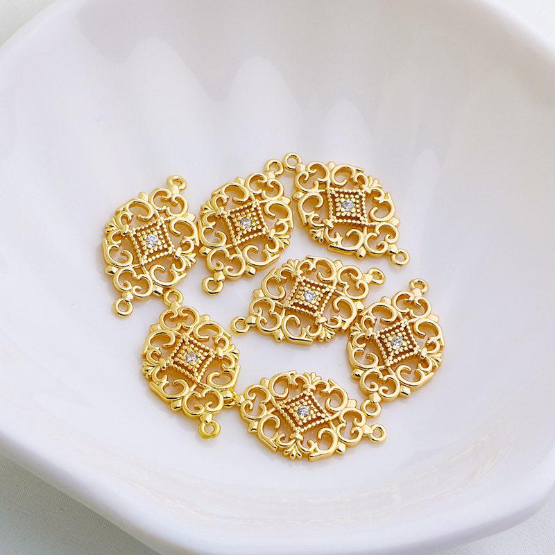 14K Gold Plated Double Circle Zircon Pendant Rhombus Charm DIY Lace Accessory