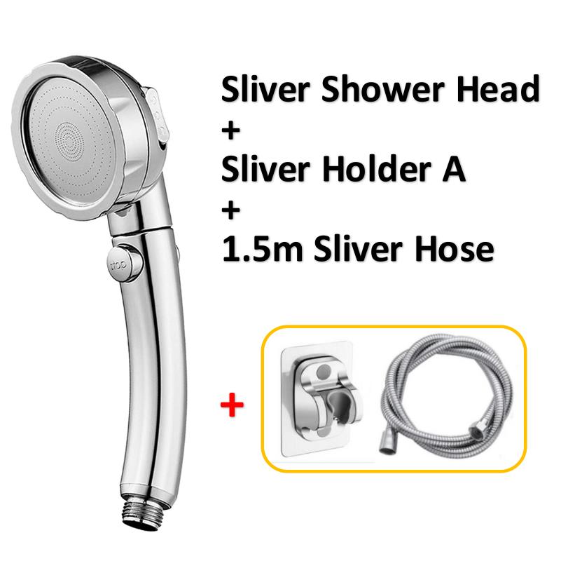 3 Modes Pressurized Shower Head Sliver High Pressure Rainfall  Bathroom Handheld Showerhead Set with Hose and Holder Accessories