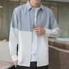 Spring Fall Men Shirt Turn-down Collar Printed Colorblock Button-down Cardigan Loose Streetwear Young Cargo Style Shirt Coat