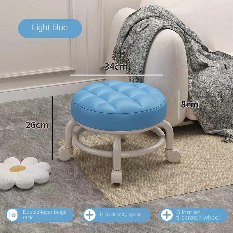 360 Rotating Low Stool with Wheels PU Leather Low Stool Home Pulley Low Stool Sofa Stool Small Chair for Nail Salon Pedicure SPA