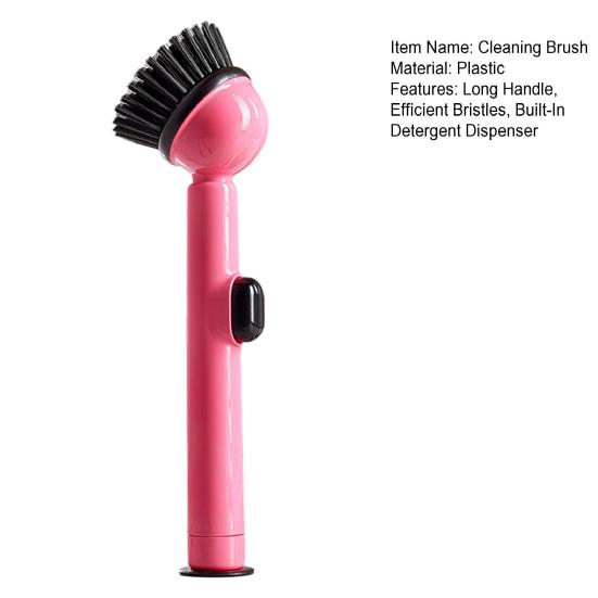 Pot Brush Tough Bristles Ergonomic Grip Long Handle Kitchen Cleaning Brush with Built-in Detergent Dispenser Cutlery Stove Sink Cleaning Tool